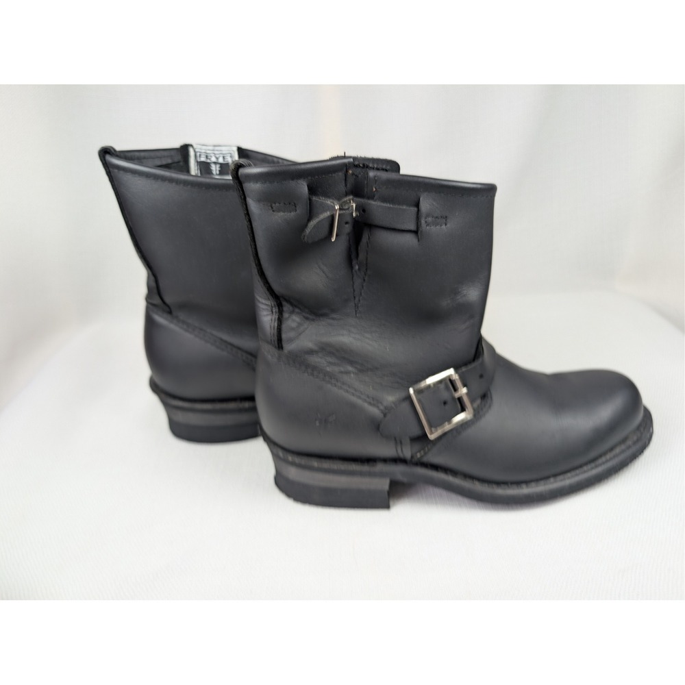 Frye Black Leather Engineer Boots Buckle Moto Biker Ankle Boots Women's Sz 6.5